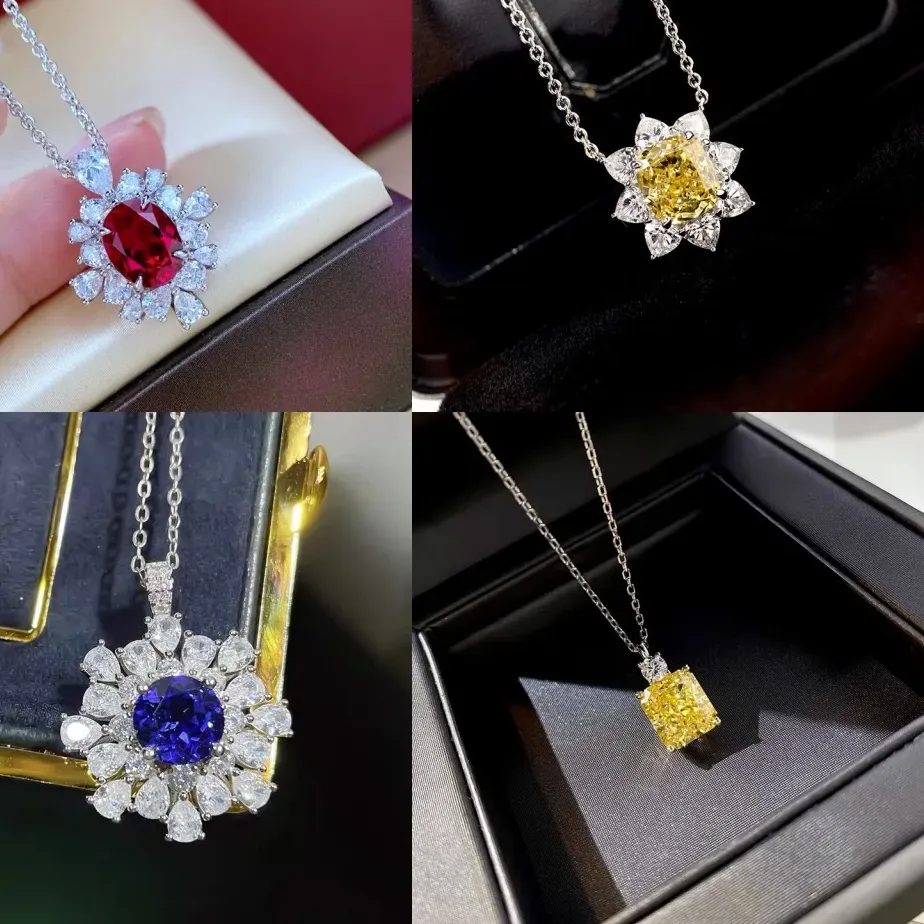 Authentic 925 Sterling Silver Chocker Necklace Simulated Diamond Zircon Wedding Pendants Necklace For Women Bridal Promise Party Jewelry