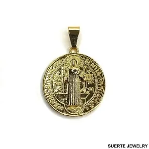 Authentic 14k Gold Plated Saint Benedict Medal Charm Pendant San Benito Medalla Dije