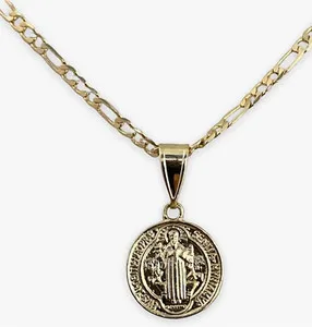 Authentic St. Benedict Gold Plated Pendant Charm Necklace Set San Benito Dije Cadena