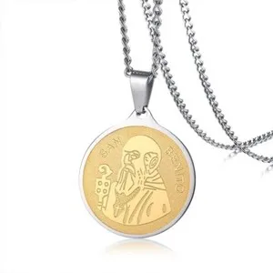 Authentic Gold Plated San Benito Saint Benedict Round Pendant & Necklace