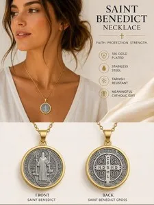 Authentic Saint Benedict Double-Sided Medal Necklace | 18K Gold Plated Catholic Pendant