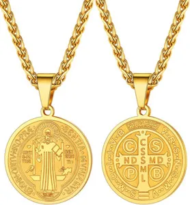 Authentic Saint Benedict Medal Necklace 18K Gold Plated Christian for Men Women