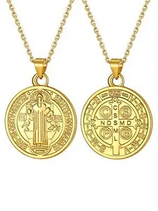 Authentic 18K Gold Plated 1.5mm Dainty Chain with Coin Saint Benedict Pendant