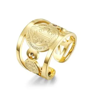 Authentic Exorcism Rings for Men Women Jewelry St. Benedict Gold Plated
