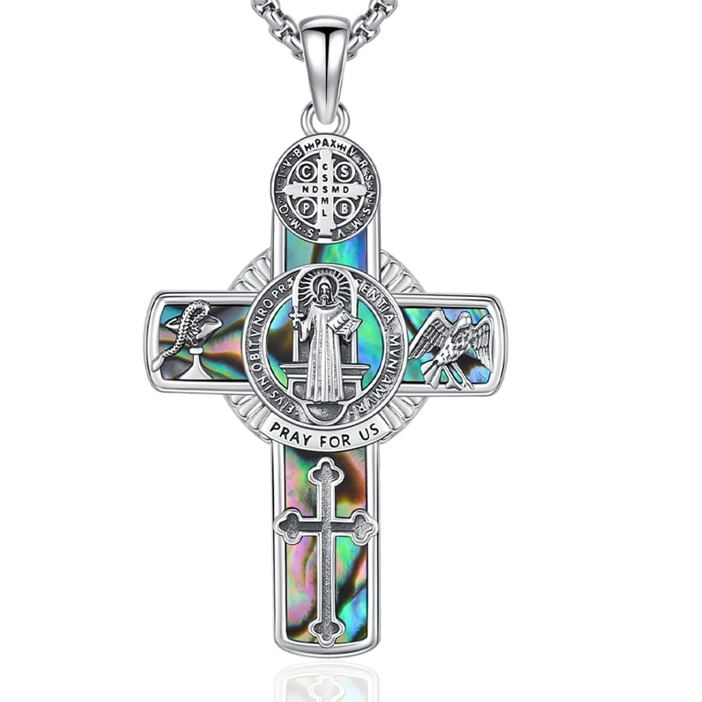 Authentic Saint Benedict Crucifix Necklace 925 Sterling Silver St Benedict Jesus Cross Necklace Protection Amulet Jewelry for Men Women