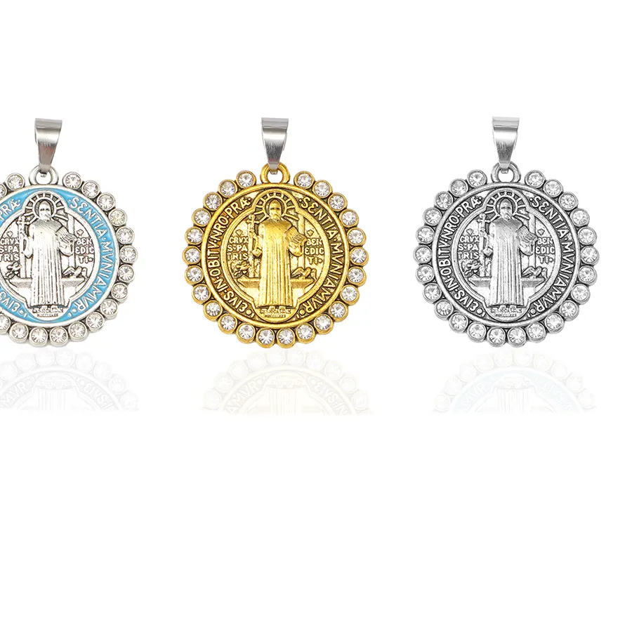 Authentic Roman Catholic Saint Benedict Plaque Pendant Circular Exorcist Plaque Charms DIY Necklace Keychain Decoration Pendant