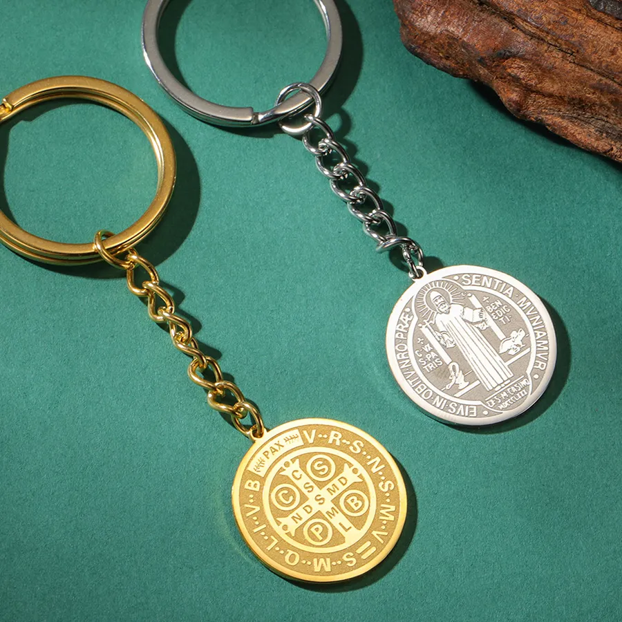 Authentic Dawapara Saint Benedict Exorcism Cross Keychain Double Side Religious Medal Pendant Protection Amulet Jewelry