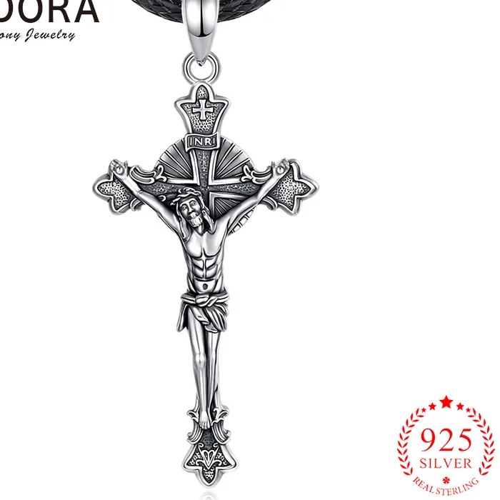 Authentic Eudora 925 Sterling Silver Crucifix Cross Jesus Necklace Saint Benedict Pendant Religious Jewelry Vintage for Men Women