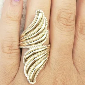 Authentic 2Ct Round Cut Lab Created Diamond Angel Wings Ring 14K Yellow Gold Plated