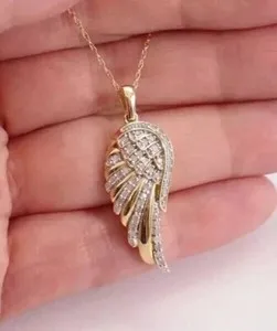 Authentic 2Ct Round Cut Simulated Diamond Stunning Wings Pendant In 14K Yellow Gold Plated