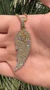 Authentic Celestial Halo Angel Wings Diamond Pendant in 14K Yellow Gold Finish