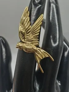 Authentic 18K Gold Plated 304 Wings Swallow Bird Adjustable Ring Size 6.25