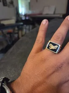 Authentic 18k Gold Plated 925 Sterling Silver Wings of Glory Eagle Ring Genuine Black Onyx