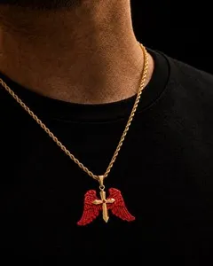 Authentic 18K Gold Plated Cross Necklace Pendant 24in Angel Wings