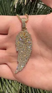 Authentic 3Ct Round Cut Diamond Angel Wings Pendant 14K Yellow Gold Plated Free Chain