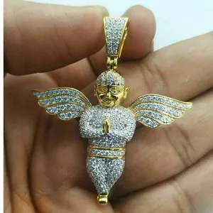 Authentic 2.50Ct Round Cut Diamond Angel Wings Pendent 14K Yellow Gold Plated