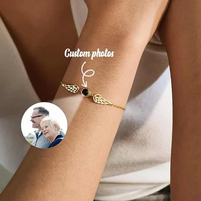 Authentic Custom Photo Bracelet Angel Wings Projection Bracelet Minimalist Jewelry Bereavement Memorial