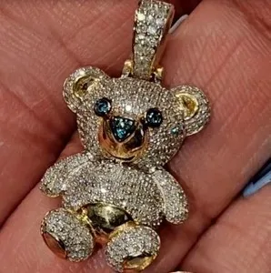 Authentic Embrace of the Golden Bear: Moissanite Pendant