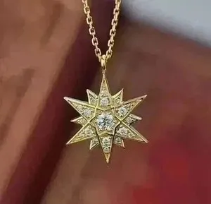 Authentic 2CT Round Lab Created Diamond Women's Star Chain Pendant 14K Yellow Gold Plated