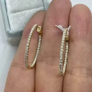 Authentic Radiant Solar Resonance Simulated Diamond Huggie Hoops in 14K Yellow Gold Plated