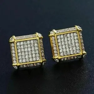 Authentic 3Ct Round Cut Lab Created Diamond Men's Stud Earrings 14K Yellow Gold Plated