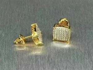 Authentic 2.00Ct Round Cut Lab Created Diamond Men's Stud Earrings 14K Yellow Gold Plated