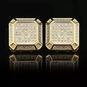 Authentic Radiant Luminary 5CT Round Cut Lab Created Diamond Men's Wedding Cufflinks in 14K Yellow Gold Plated