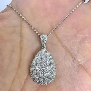 Authentic 2.50 Ct Round Cut Moissanite Teardrop Pendant Necklace 14K White Gold Plated