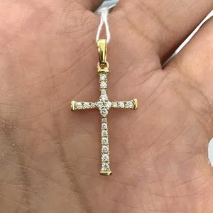 Authentic Aetherial Radiance: 1.00 Ct Moissanite Sacred Cross Pendant in 14K Yellow Gold Finish