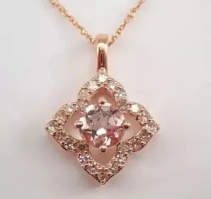 Authentic 1.5Ct Round Cut Lab-Created Morganite Women Fancy Pendant 14k Rose Gold Plated
