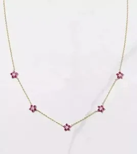 Authentic 2Ct Round Lab Created Pink Ruby Diamond Flowers Necklace 14K Yellow Gold Plated