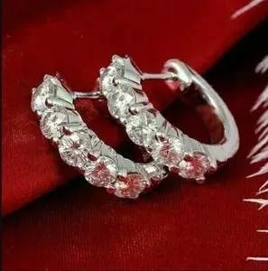 Authentic 2.10 Ct Round Cut Lab Created Diamond Huggie Hoop Earrings 14K White Gold Plated