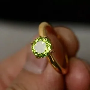 Authentic 1.40Ctw Round Lab-Created Peridot Wedding Solitaire Ring 14K Yellow Gold Plated