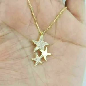 Authentic Women's 1.25Ct Round Simulated Diamond Star Pendant Chain 14k Yellow Gold Plated