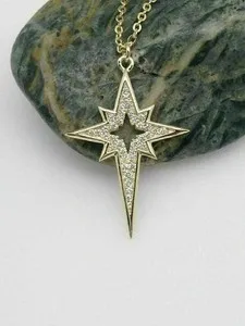 Authentic 1.50Ct Round Cut Real Moissanite North Star Charm Pendant 14K Yellow Gold Plated