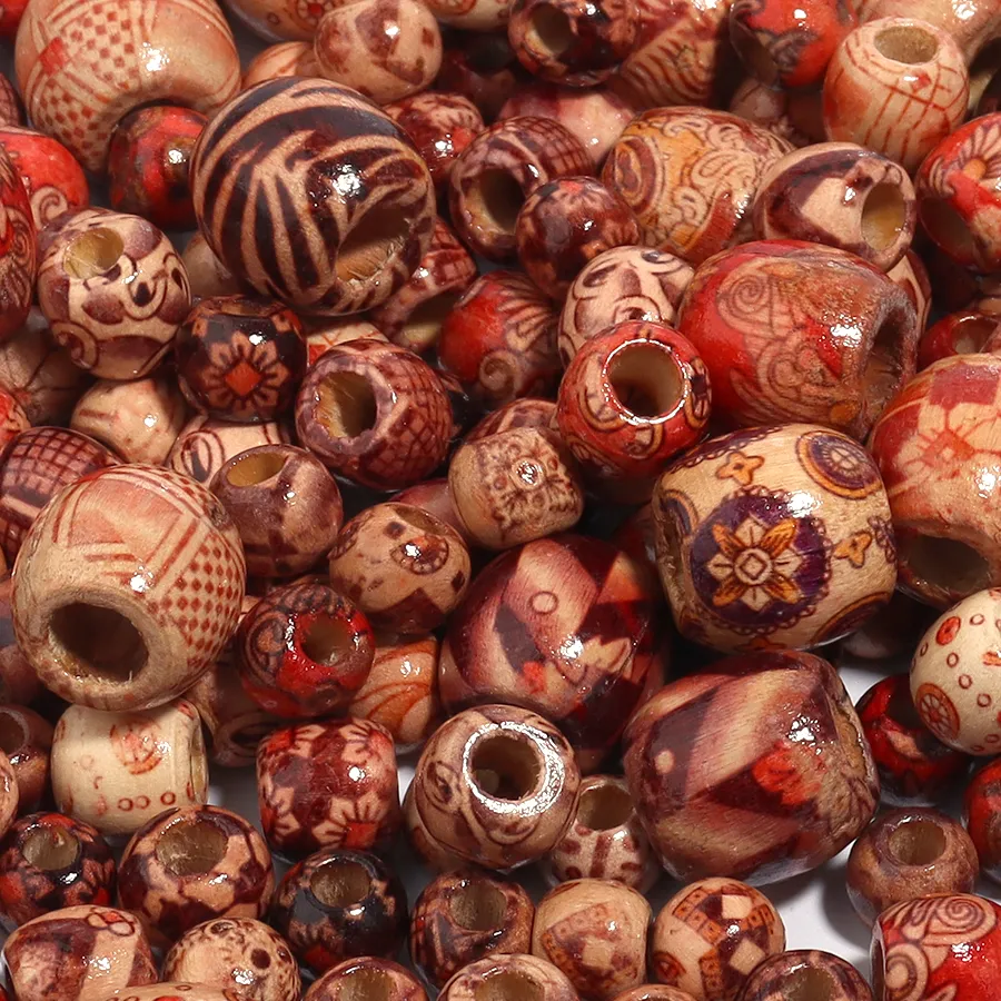 Authentic 50-100pcs/lot Painted Wooden Beads Big Hole Loose Spacer Round Beads For Jewelry Making DIY Bracelet Necklace Hair Accessories