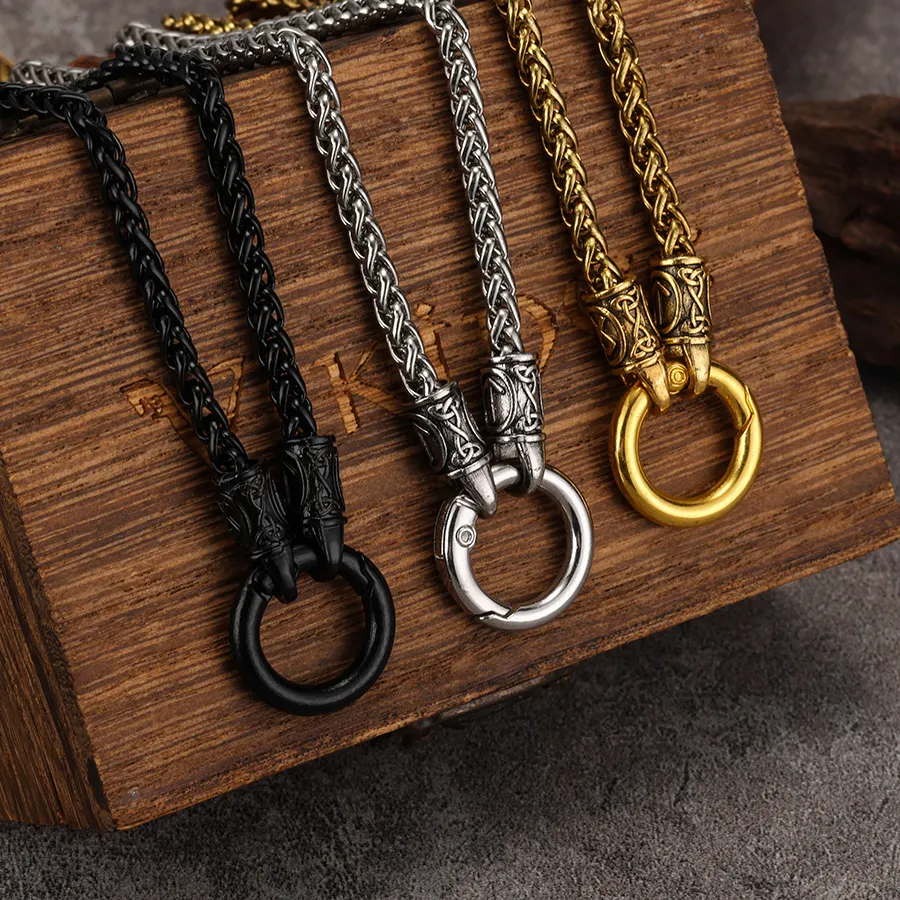 Authentic Fashionable Retro Ethnic Style Double-Ring Round Buckle Six-Word Mantra Dragon Bone Chain Necklace for Men and Women
