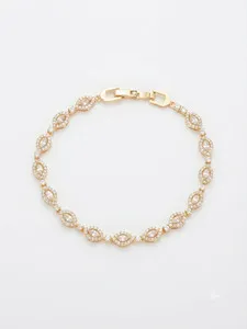 Authentic Elegant Gold Plated Marquise CZ Link Chain Bracelet for Women