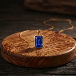 Authentic Elegant Gold Plated Blue Sapphire Pendant for Women | Birthstone Jewelry