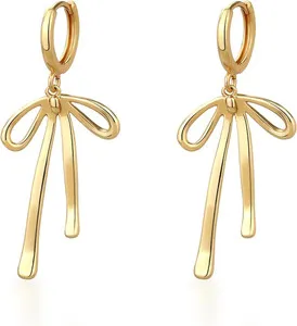 Authentic Bow Earrings for Women 14K Gold Plated Stud Earrings Include Pouch Elegant Gold