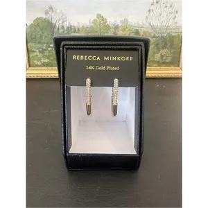 Authentic Rebecca Minkoff Gold-Plated Pavé Hoop Earrings - Gold Elegant Workwear