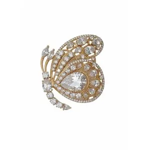 Authentic Elegant Gold Plated Butterfly Brooch Pin for Women White Crystals