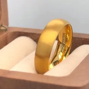 Authentic Elegant Gold Plated Tungsten Band – Matte & Polished Design Ring for Women