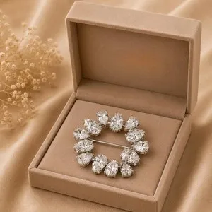 Authentic Botanical Starlight Floral Brooch - 5Ct Pear Cut Simulated Diamond 14K White Gold Plated Talisman of Grace and Abundance