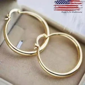 Authentic Women’s Elegant Gold Plated Round Pierced Hoop Earrings A 55