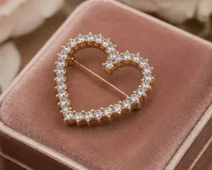 Authentic The Eternal Radiance Open Heart Brooch in 14K Rose Gold Finish