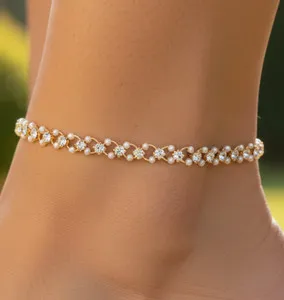 Authentic Elegant Gold Color Anklet 18K Gold Plated Designer Anklet Handmade Jewelry