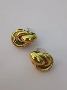 Authentic Elegant Gold Plated Metal Highly Polished Knot Pierced Earrings