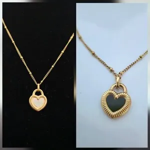 Authentic 18K Gold Plated Black & White Heart Pendant Necklace Elegant Women’s Jewelry B06