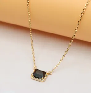 Authentic Elegant Rose Gold Plated Necklace with Black Gemstone Pendant, XPNL0144